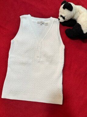 Pria White Cable Knit V-neck Sleeveless Top - Size S